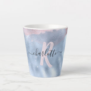 Tasse Latte Ombre Monogram Shimmery Rose Gold et Baby Blue