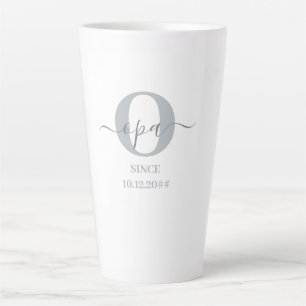 Tasse Latte Opa Élégant Script Monogramme gris latte blanc l