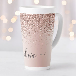 Tasse Latte Or Rose Gold - Monogramme Nom Paillettes Rose Blus
