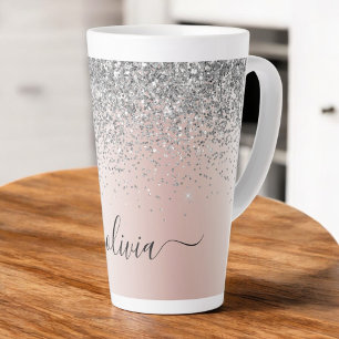 Tasse Latte Or rose - rose poudré et argent paillettes monogra