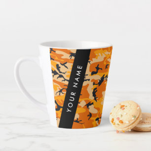 Tasse Latte Orange Camouflage Votre nom Personnalisez