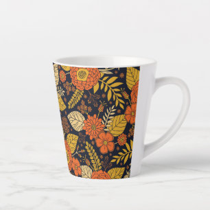 Tasse Latte Orange rétro, Jaune & Marine Floral