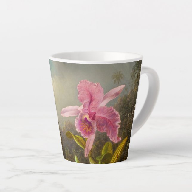 Tasse Latte Orchidée avec deux colibris Heade (Angle droit)
