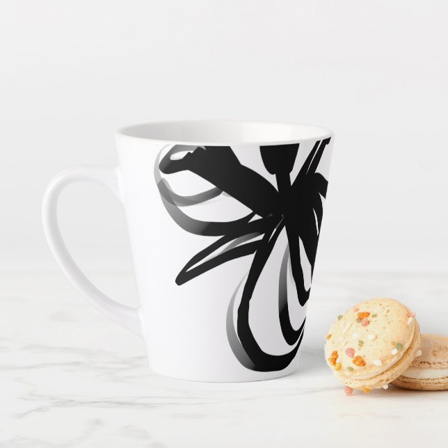 Tasse Latte Orchidée Blanc : Abstrait blanc et noir (En situation)