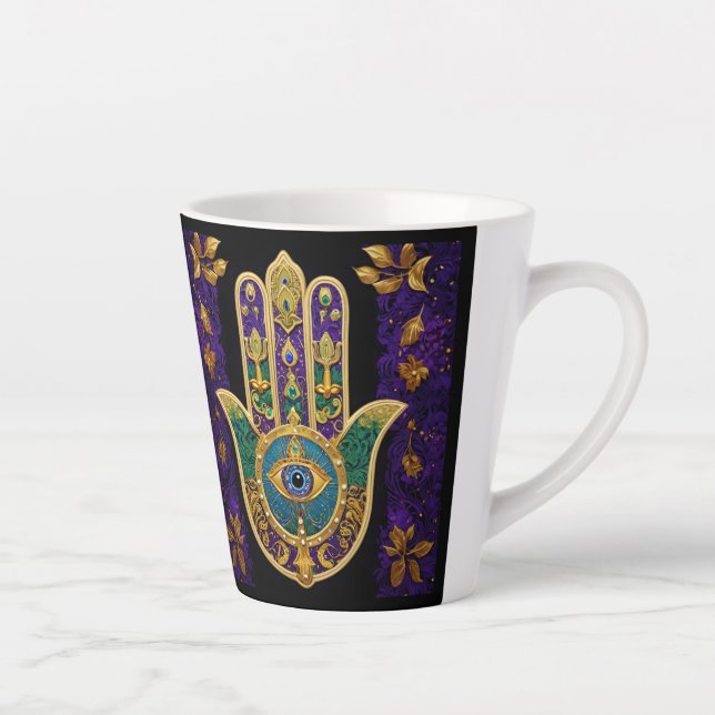 Tasse Latte Ornate Gold Troisième Oeil Hamsa (Droite)