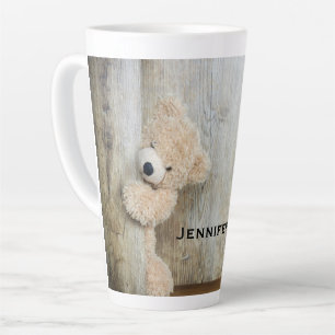 Tasse Latte Ours Cute Stuffé Mur Rustique En Bois