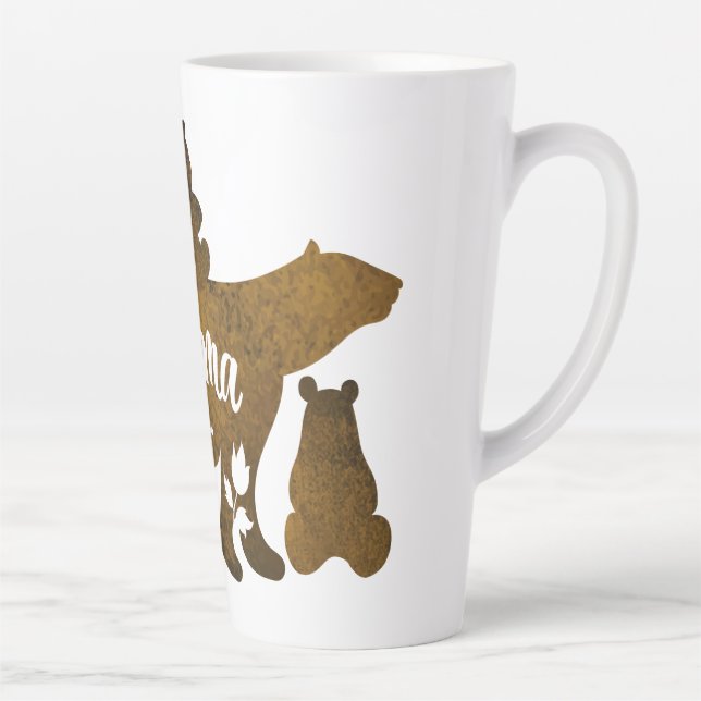 Tasse Latte Ours Mama Avec 3 Bébés Ours Cubs Après Maman (Droite)