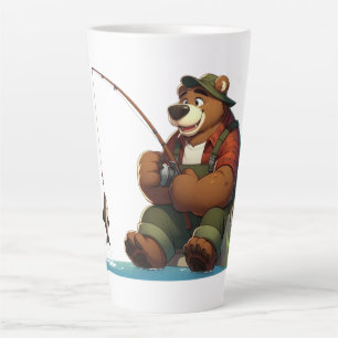 Tasse Latte Ours mignon, pêcheur en plein air