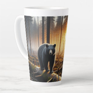Tasse Latte Ours noir sur la scène forestière