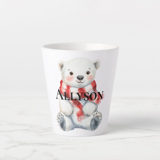 Tasse Latte Ours polaire avec Peppermenthe rouge blanc écaille (Devant)