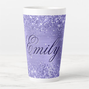 Tasse Latte Paillettes Personnalisées Feuille de Periwinkle