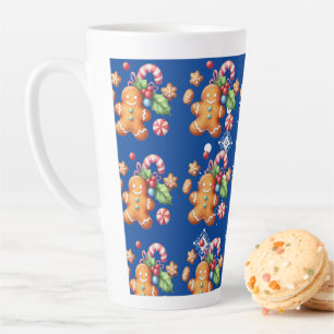 Tasse Latte Pain d'épices Noël Peppermenthe Bleu Nom Neige