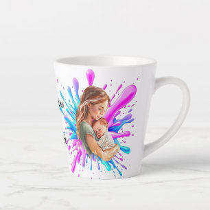 Tasse Latte Paint Splashes Bleu Rose Maman Bébé Photo