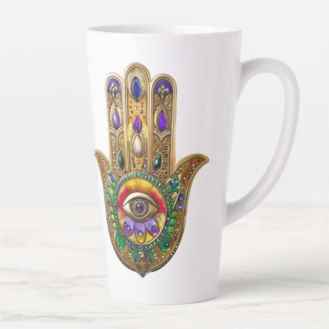 Tasse Latte Painted Gold Hamsa Amethyst Ruby Third Eye (Droite)