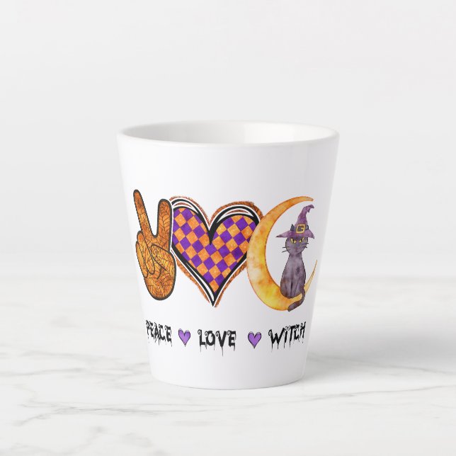 Tasse Latte Paix, Amour, Sorcière (Devant)