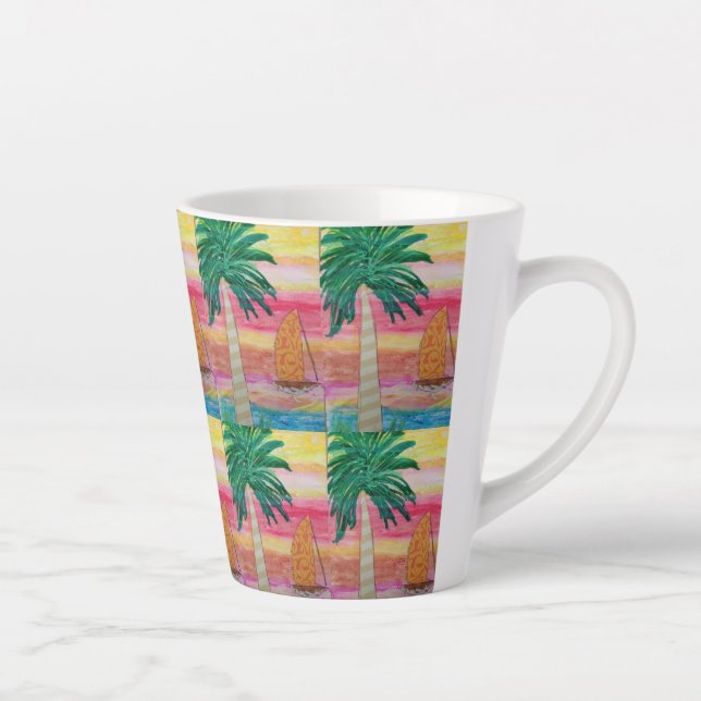 Tasse Latte Palm Tree and Sailboat (Droite)