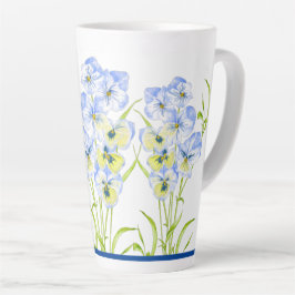Tasse Latte Pansies bleues Icy sur une grande tôle