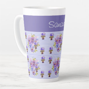 Tasse Latte Pansy Flower Purple Stripe floral personnalisable