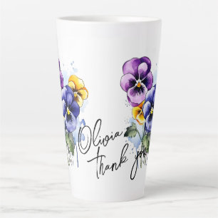 Tasse Latte Pansy "Merci !" Slogan et nom modifiables