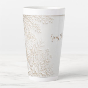 Tasse Latte Papier découpé élégant papillon avec cadre floral