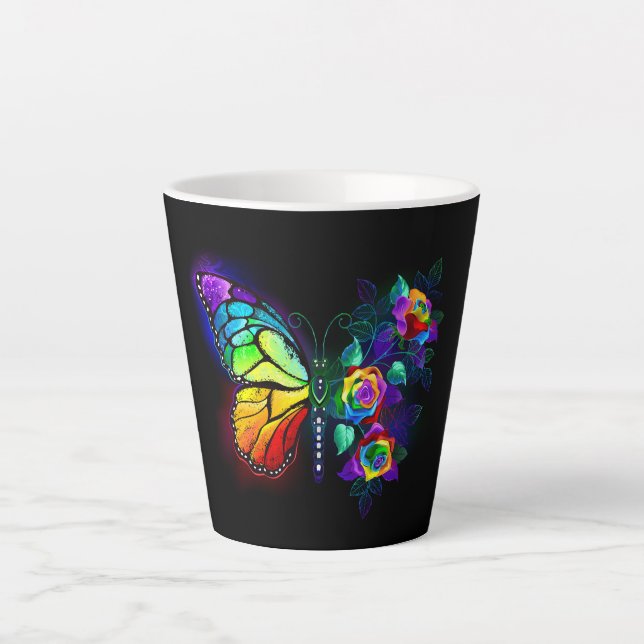 Tasse Latte Papillon arc-en-ciel (Devant)
