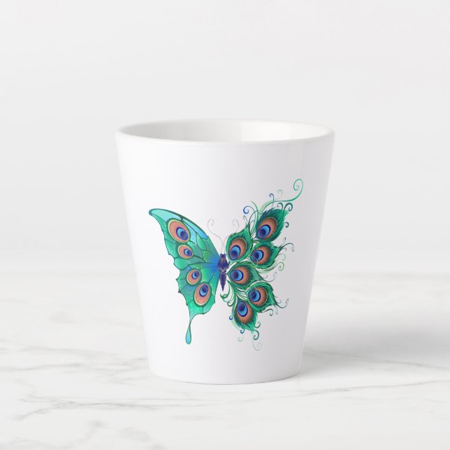 Tasse Latte Papillon aux plumes de paon vert (Devant)