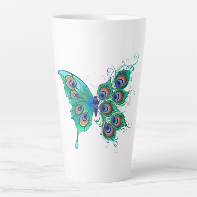 Tasse Latte Papillon aux plumes de paon vert (Devant)