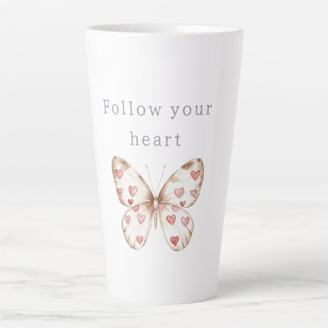 Tasse Latte Papillon des Coeurs roses (Devant)