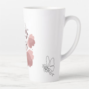 Tasse Latte Papillon d'une ligne avec Fleur rose esthétique