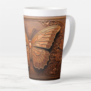 Tasse Latte Papillon en bois embossé faux, Paisley et fleurs