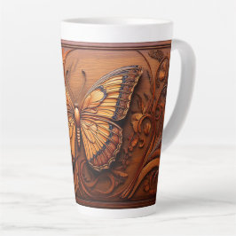 Tasse Latte Papillon en bois embouti Faux, Paisley et Fleurs