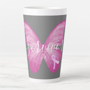 Tasse Latte Papillon rose Cancer du sein Survivant