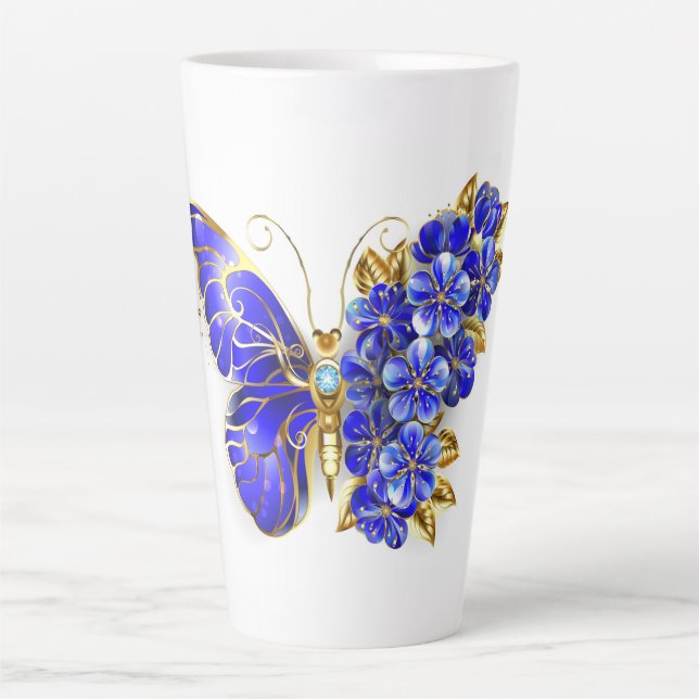 Tasse Latte Papillon saphir à fleurs (Devant)