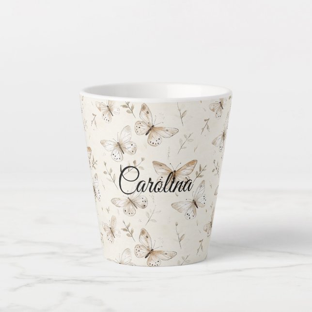 Tasse Latte Papillons à la crème chic Anniversaire (Devant)