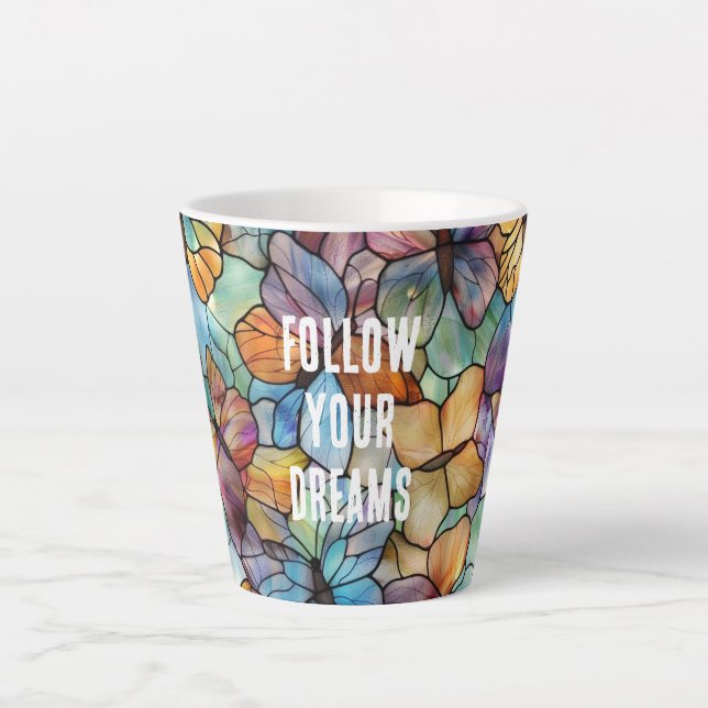 Tasse Latte Papillons bleu turquoise orange violet (Devant)