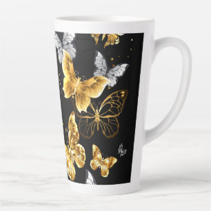 Tasse Latte Papillons d'or et de blanc