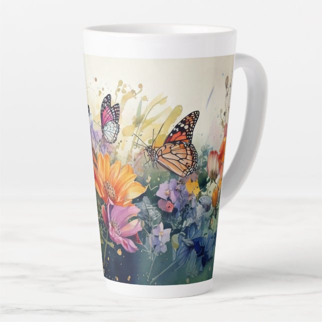 Tasse Latte Papillons et fleurs (Angle droit)
