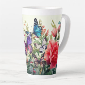 Tasse Latte Papillons et fleurs