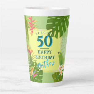 Tasse Latte Paradis tropical annuel vert d'anniversaire