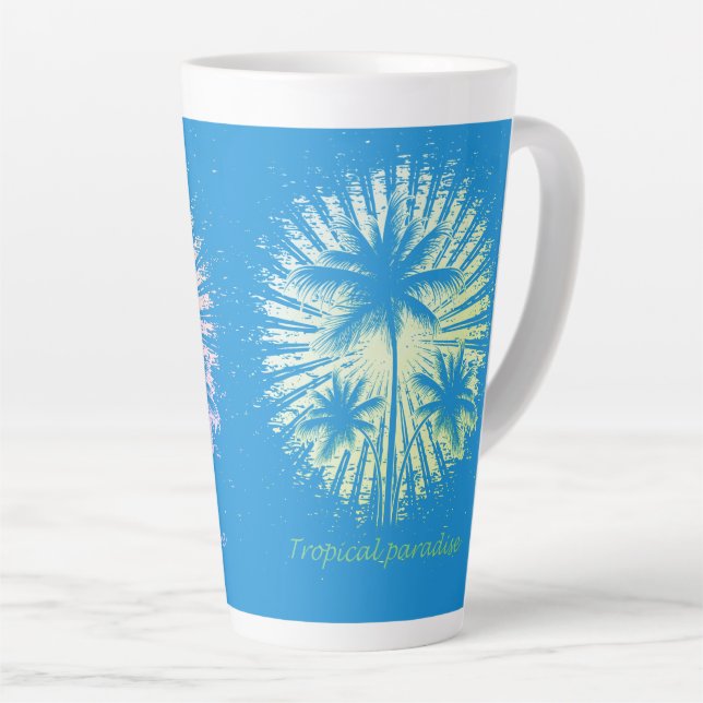 Tasse Latte Paradis tropical palmiers soleil (Angle droit)