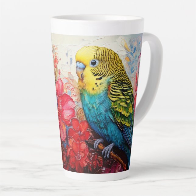 Tasse Latte Parakeet aux fleurs (Angle droit)