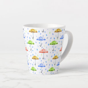 Tasse Latte Parapluies colorées et gouttes de pluie tombent
