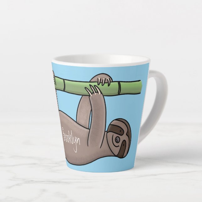 Tasse Latte Paresse souriante mignon sur dessin animé en bambo (Angle droit)
