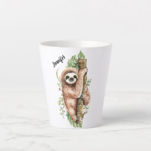 Tasse Latte Paresseux aquarelle mignon & feuilles tropicales
