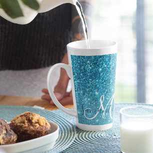 Tasse Latte Parties scintillant bleu moderne éclaboussures Nom