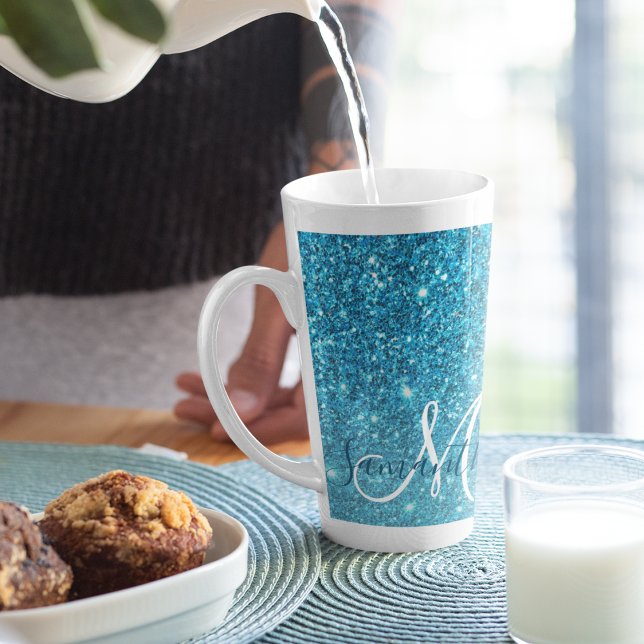 Tasse Latte Parties scintillant bleu moderne éclaboussures Nom (Créateur téléchargé)