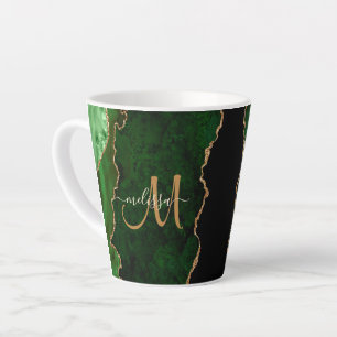 Tasse Latte Parties scintillant d'or vert chic Agate Monogramm
