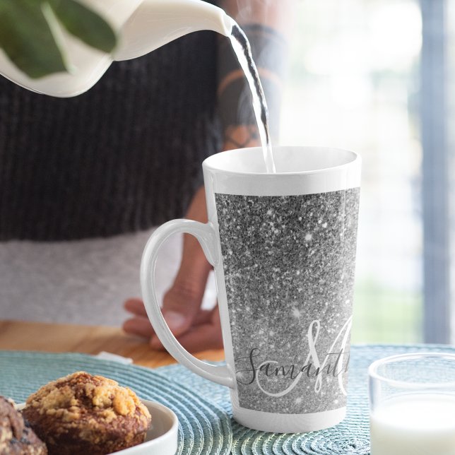 Tasse Latte Parties scintillant gris moderne éclabousser Nom p (Créateur téléchargé)