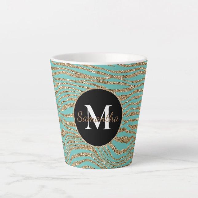 Tasse Latte Parties scintillant Mint Gold Faux Zebra Print (Devant)