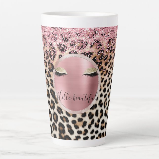 Tasse Latte Parties scintillant rose éclatante cils d'or léopa (Devant)